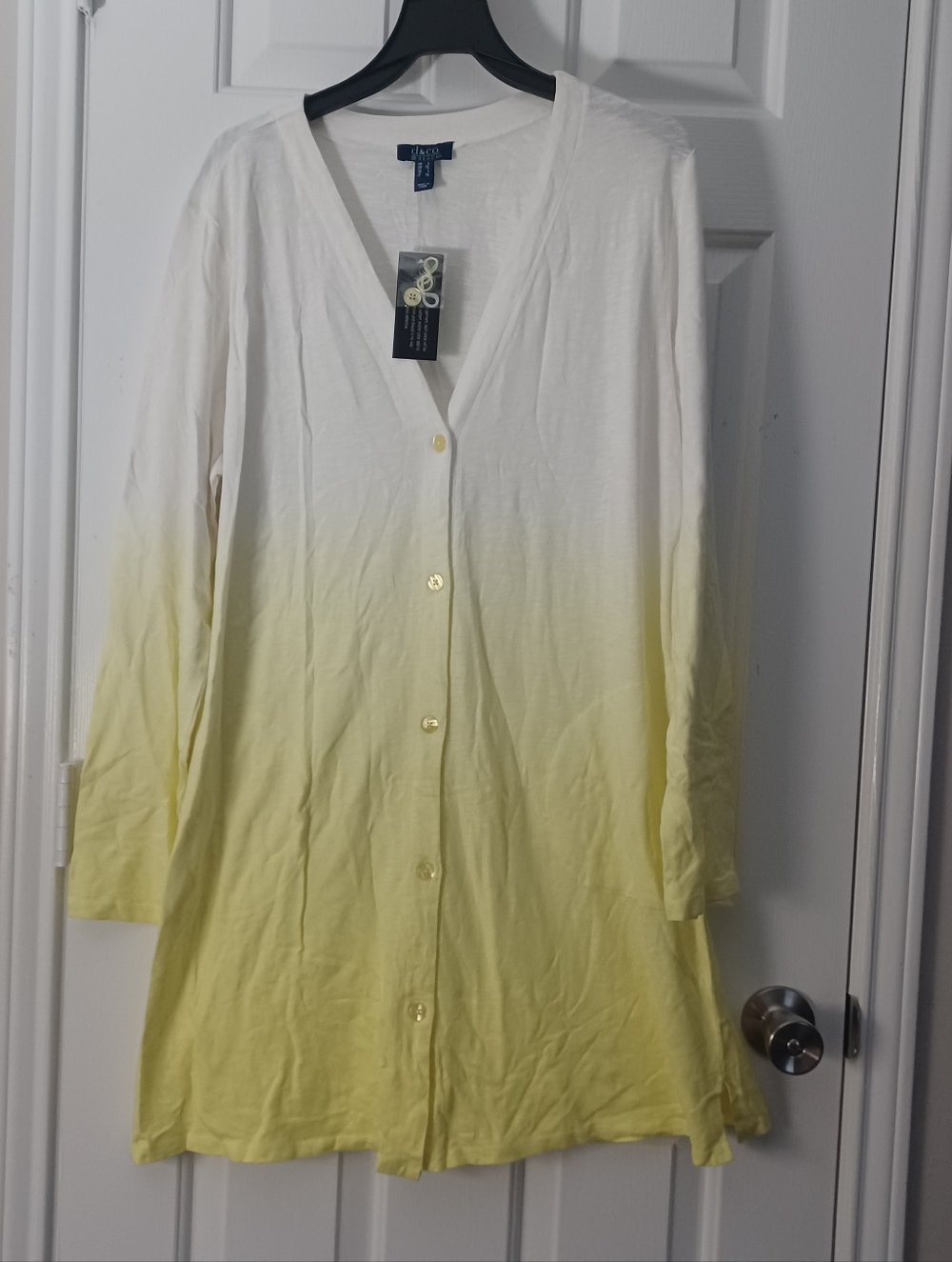 Denim&Co beach yellow ombre tie die cardigan swim cover up sz L